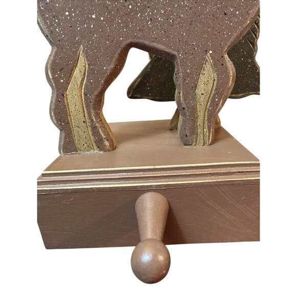 Stocking Holder Hanger Moose W/ Christmas Tree Primitive Rustic Wood Wooden 8” - Picture 4 of 9